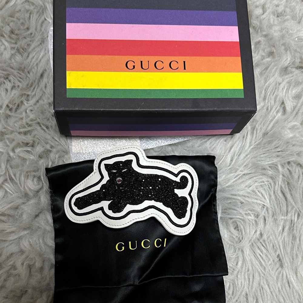 Gucci Black Satin Pouch with Playful Patch